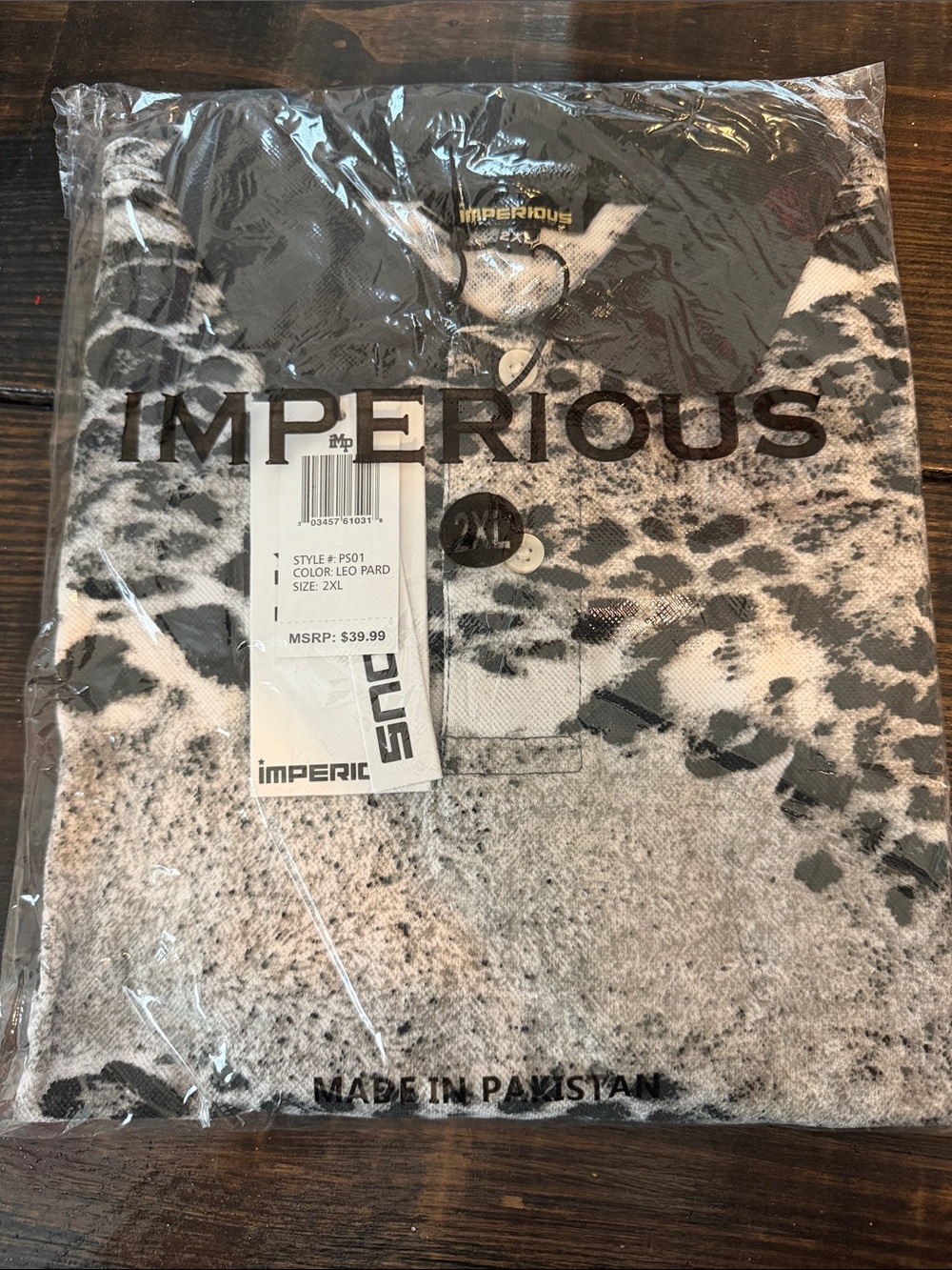 Imperious Men’s 2XL Black & White Leopard Print Polo